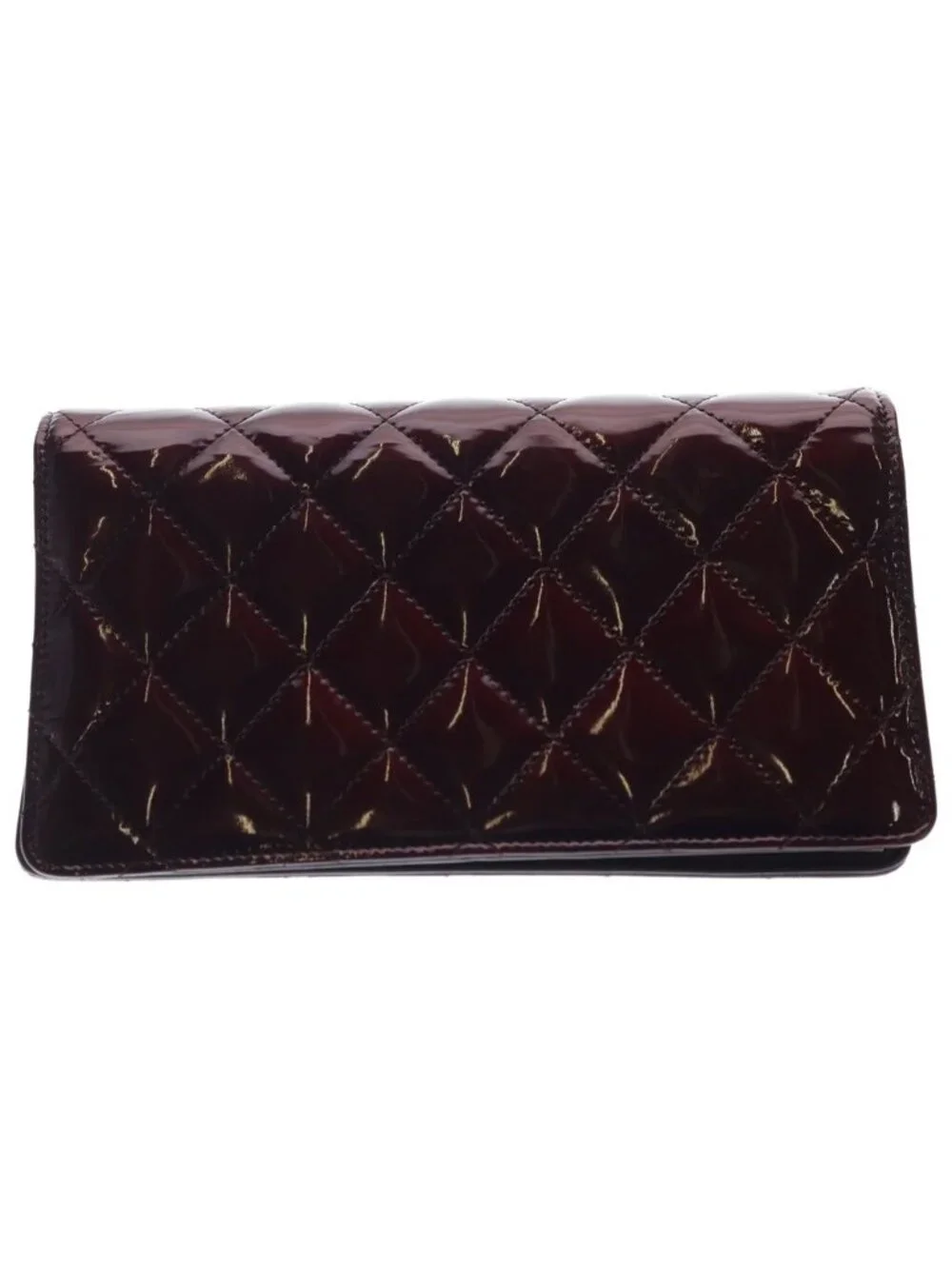 Chanel Quilted Brilliant CC Logo Patent Leather Wallet Bifold Gold Bordeaux